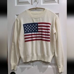 American Flag Womens Sweater Size Medium Y2K Classic Preppy Fisherman Winter